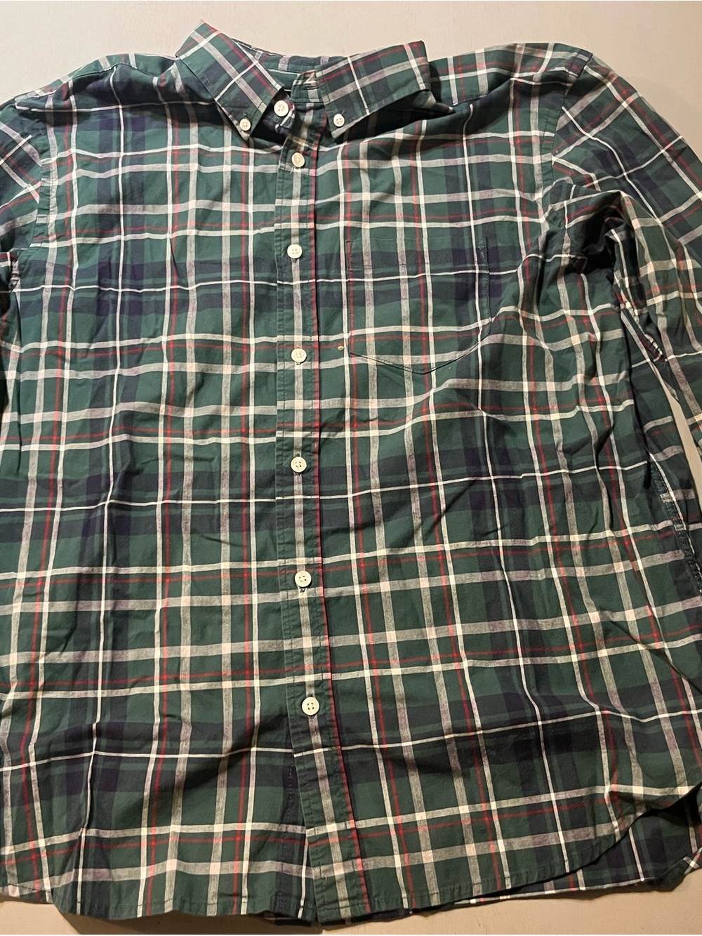 Old Navy Mens Cotton Plaid Button Down Shirt Large Green Classic Long Sleeve